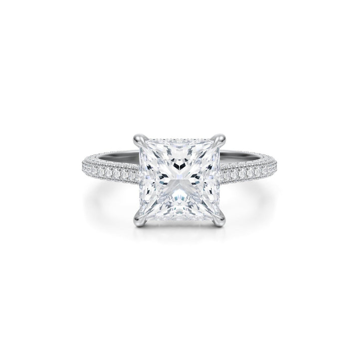 Princess Trio Pave Cathedral Ring With Low Pave Basket