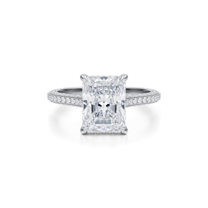 Radiant Trio Pave Cathedral Ring With Low Pave Basket
