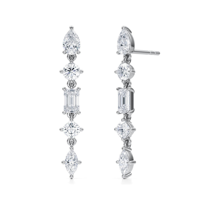 5 Graduated Multi Shape Diamond Dangle Earrings