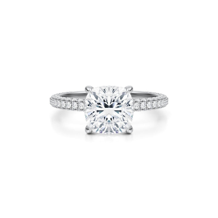 Cushion Trio Pave Ring With Pave Prongs