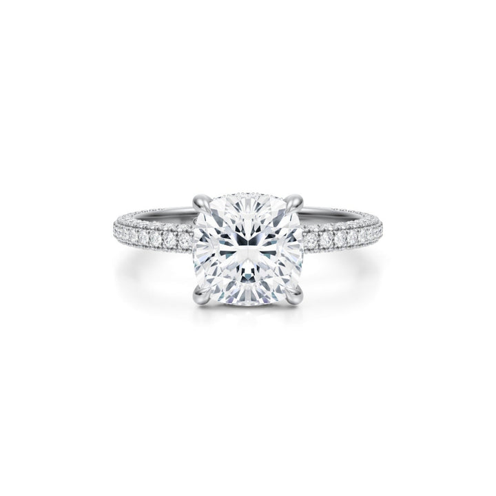 Cushion Hidden Halo With Trio Pave Ring