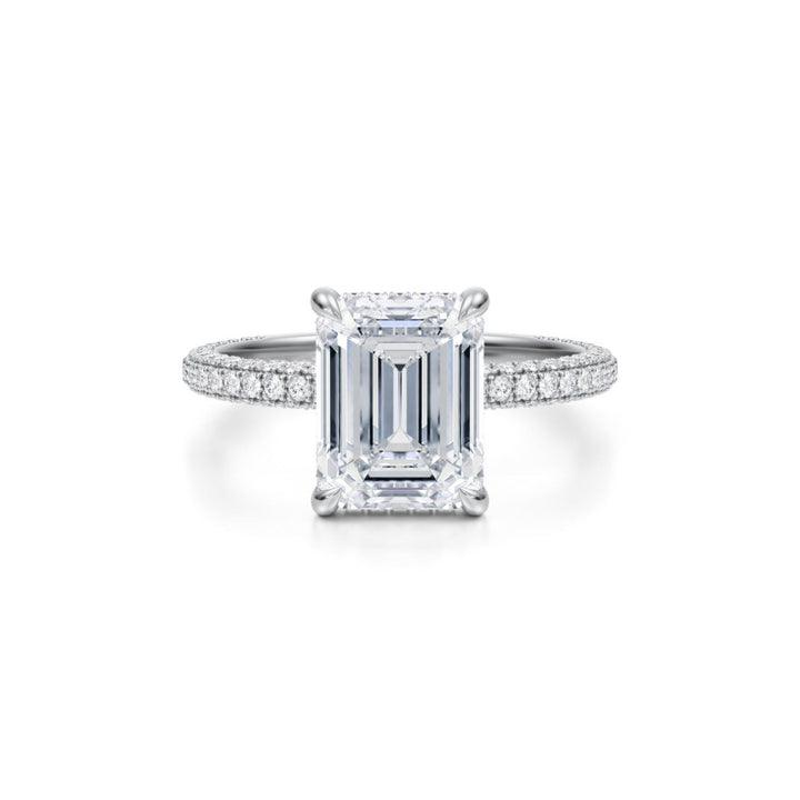 Emerald Hidden Halo With Trio Pave Ring