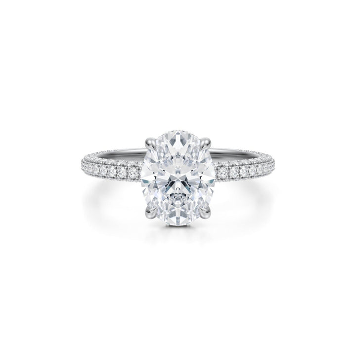 Oval Hidden Halo With Trio Pave Ring