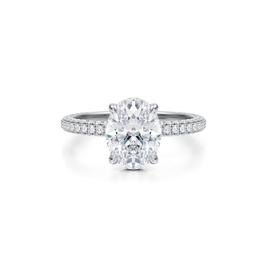 Oval Hidden Halo With Three Row Pave Ring (Platinum 950)