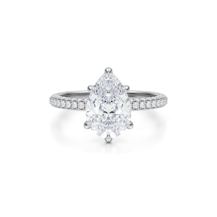 Pear Hidden Halo With Trio Pave Ring