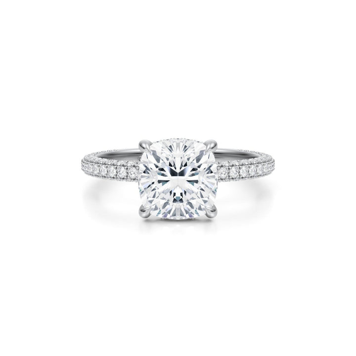 Cushion Pave Basket With Trio Pave Ring
