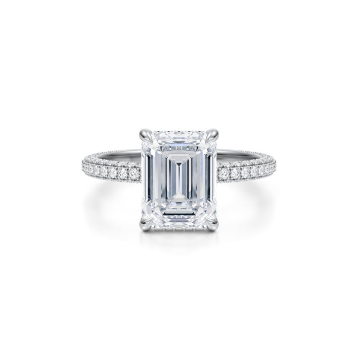 Emerald Pave Basket With Trio Pave Ring