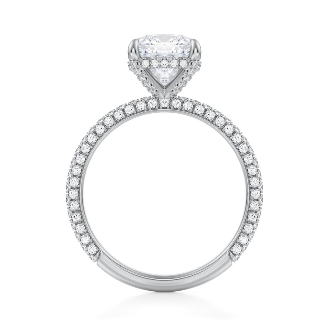 Cushion Pave Basket With Trio Pave Ring