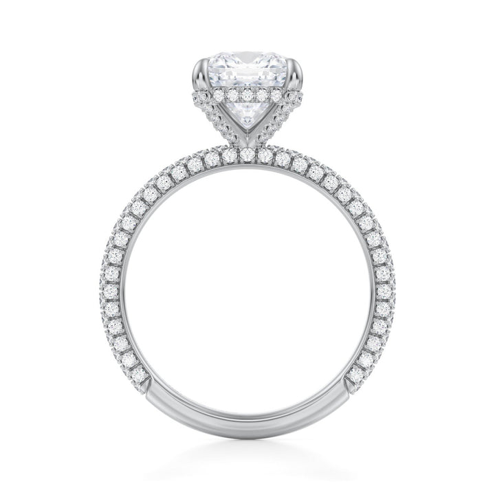 Cushion Pave Basket With Trio Pave Ring