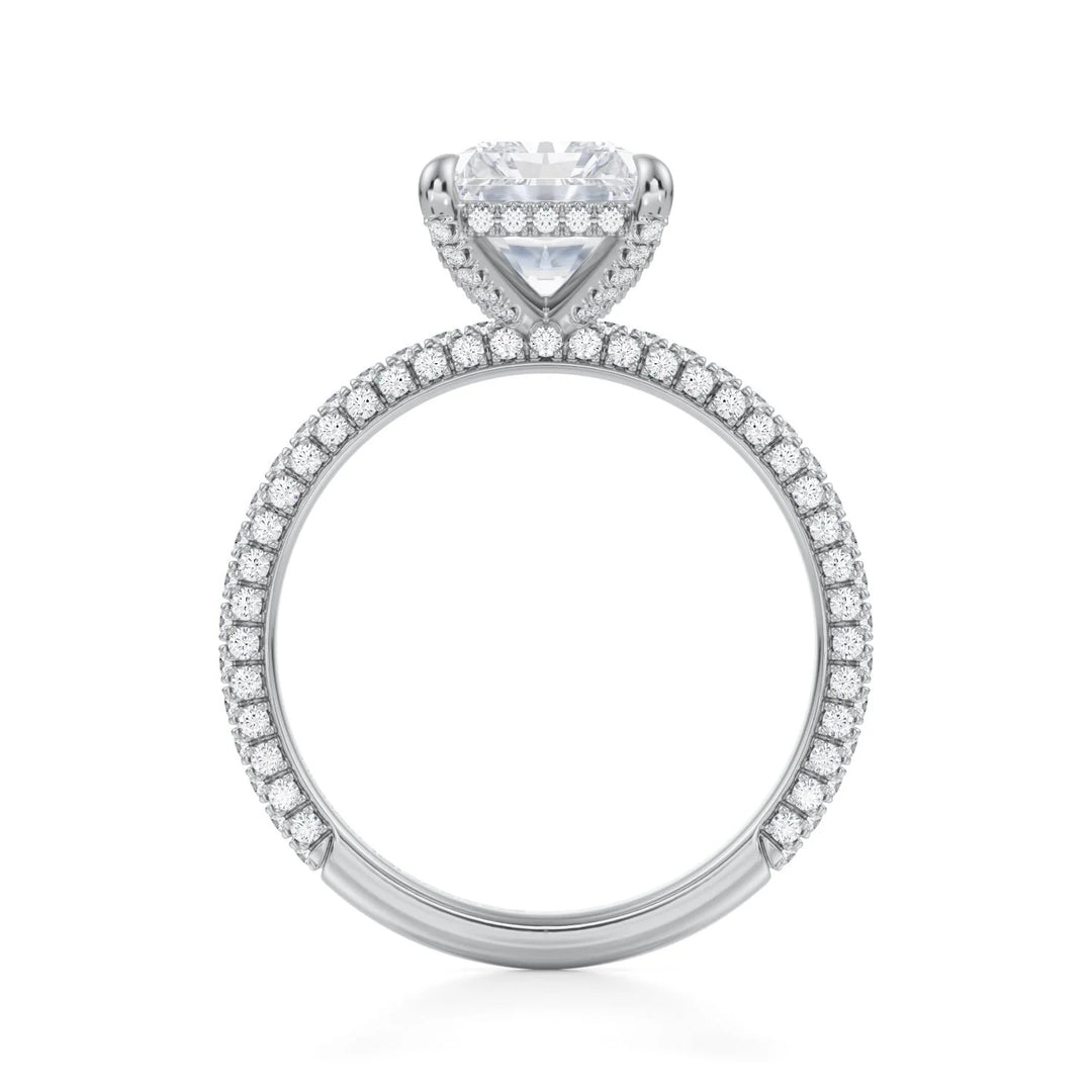 Radiant Hidden Halo With Three Row Pave Ring (18K White Gold)