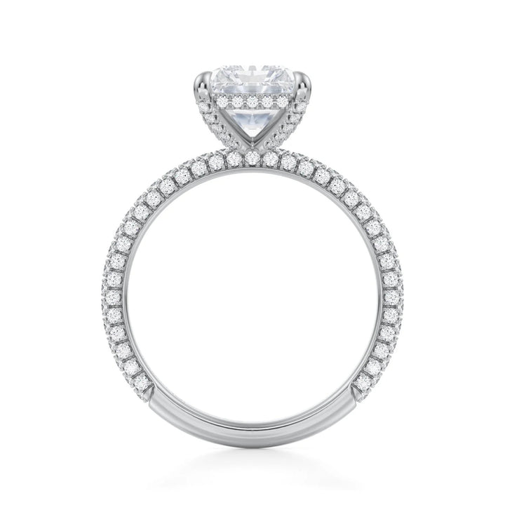 Radiant Hidden Halo With Three Row Pave Ring (18K White Gold)