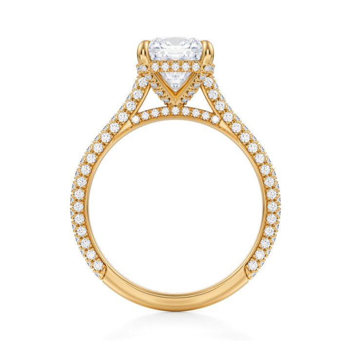 Cushion Trio Pave Cathedral Ring With Pave Basket