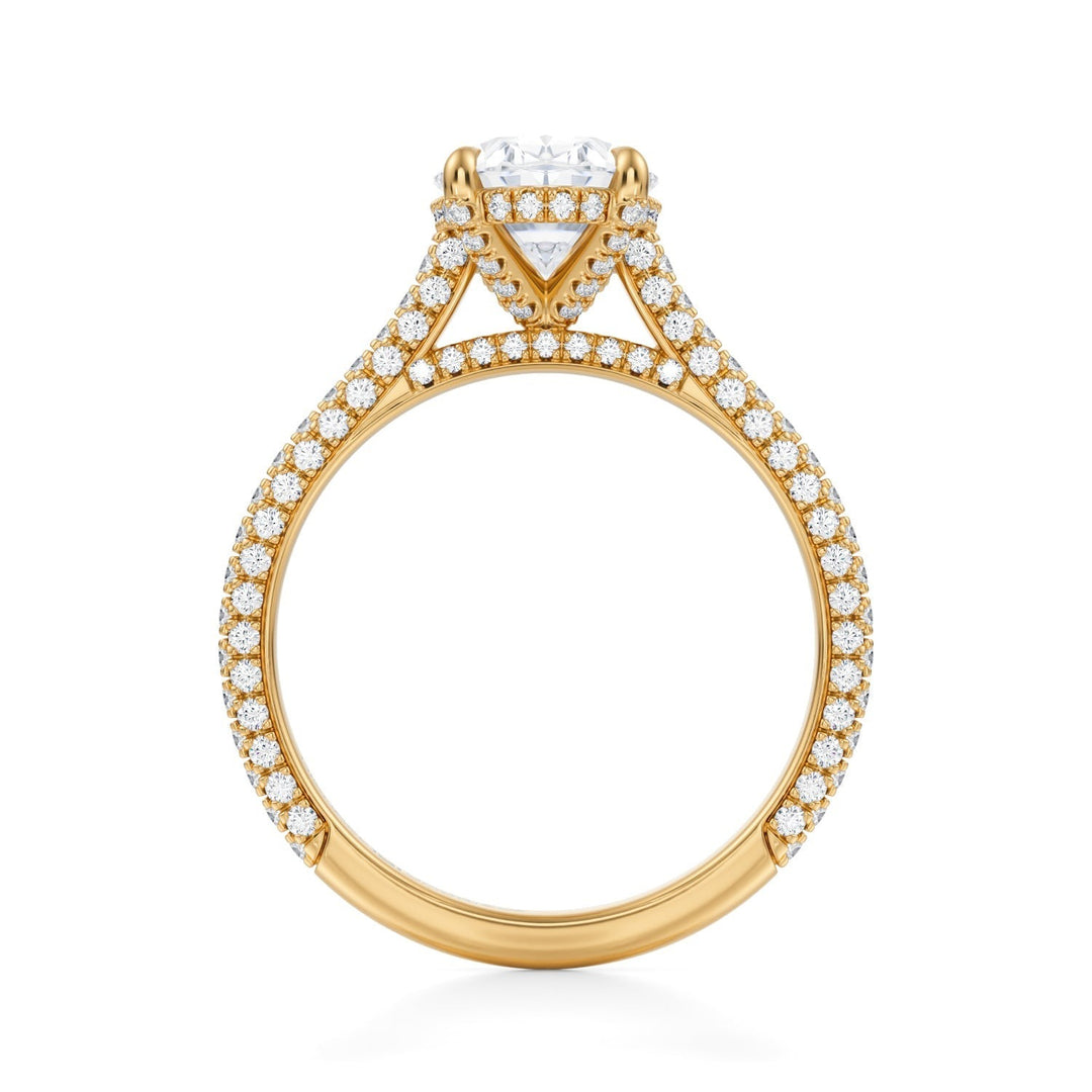 Oval Trio Pave Cathedral Ring With Pave Basket