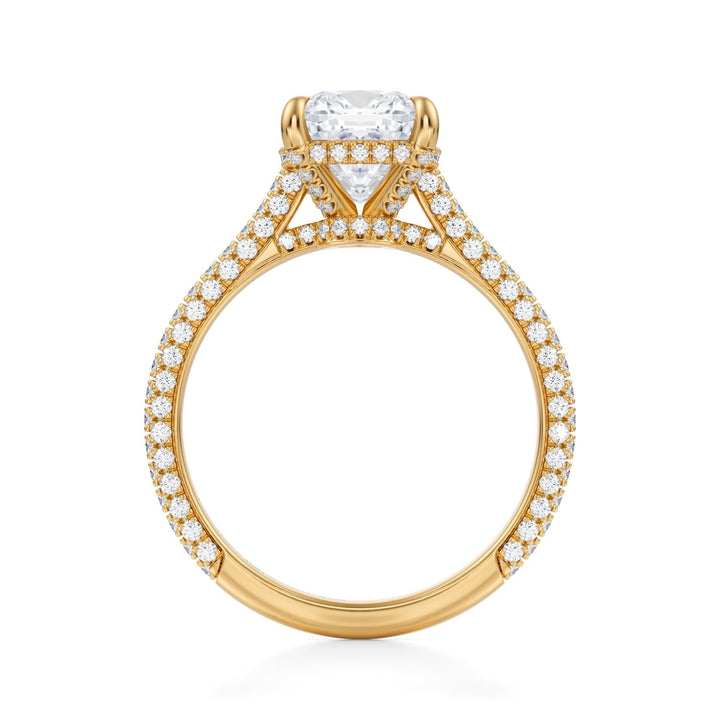 Cushion Trio Pave Cathedral Ring With Low Pave Basket