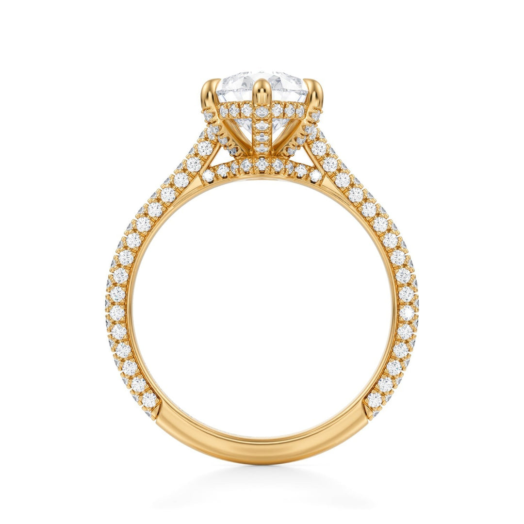 Pear Trio Pave Cathedral Ring With Low Pave Basket