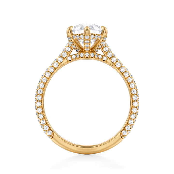 Pear Trio Pave Cathedral Ring With Low Pave Basket