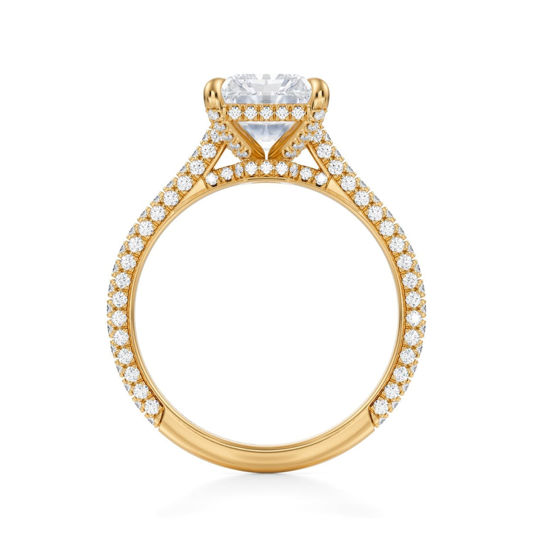 Radiant Trio Pave Cathedral Ring With Low Pave Basket