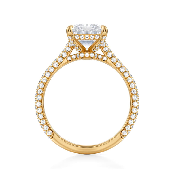 Radiant Trio Pave Cathedral Ring With Low Pave Basket