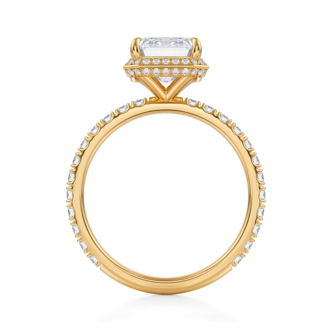 Emerald Knife Edge Halo With Pave Ring