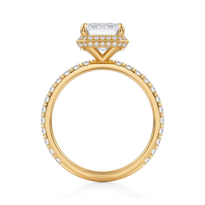 Emerald Knife Edge Halo With Pave Ring