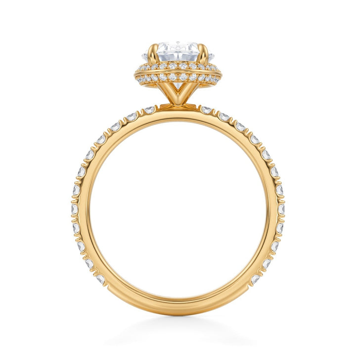 Oval Knife Edge Halo With Pave Ring
