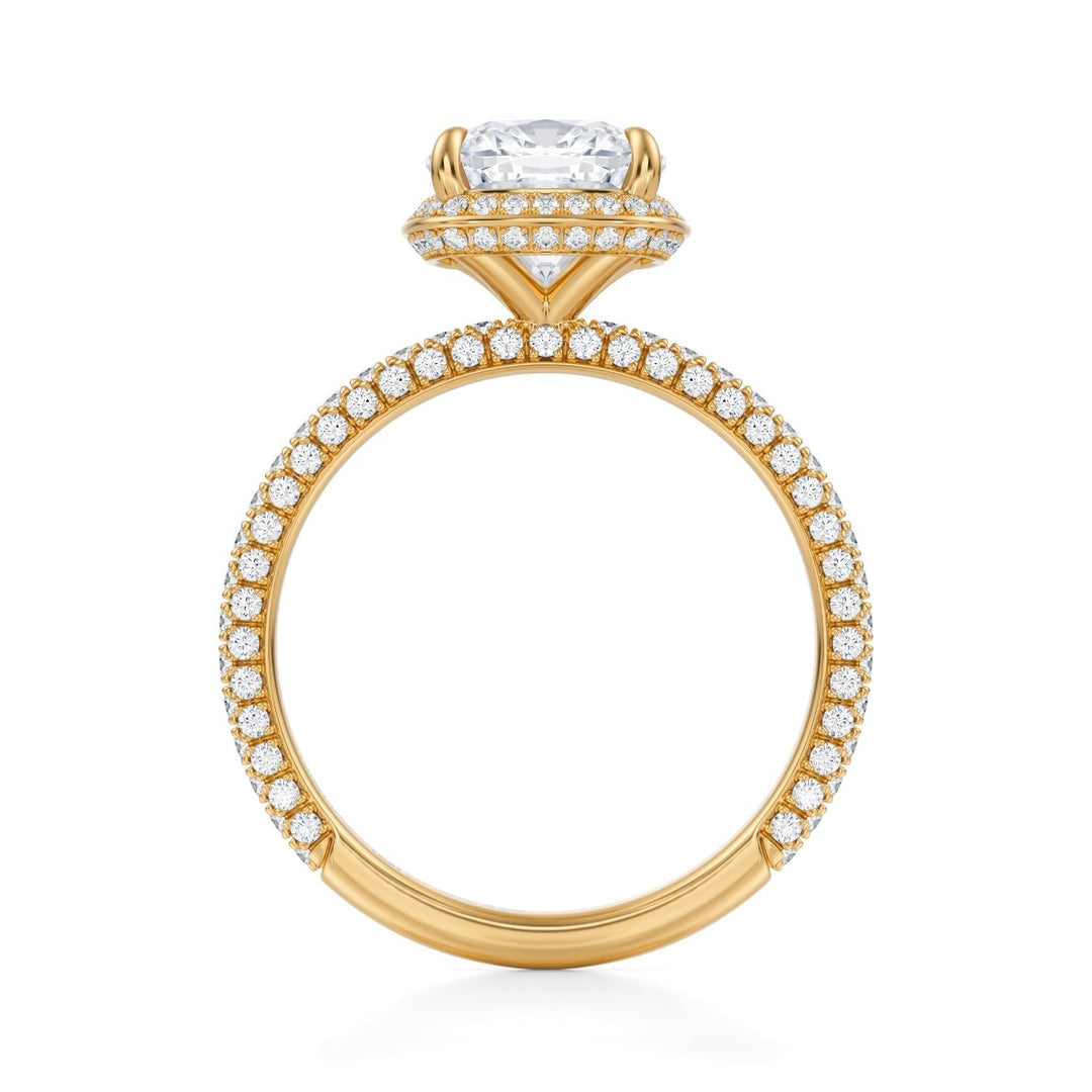 Cushion Knife Edge Halo With Trio Pave Ring