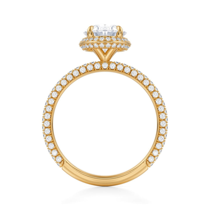Oval Knife Edge Halo With Trio Pave Ring