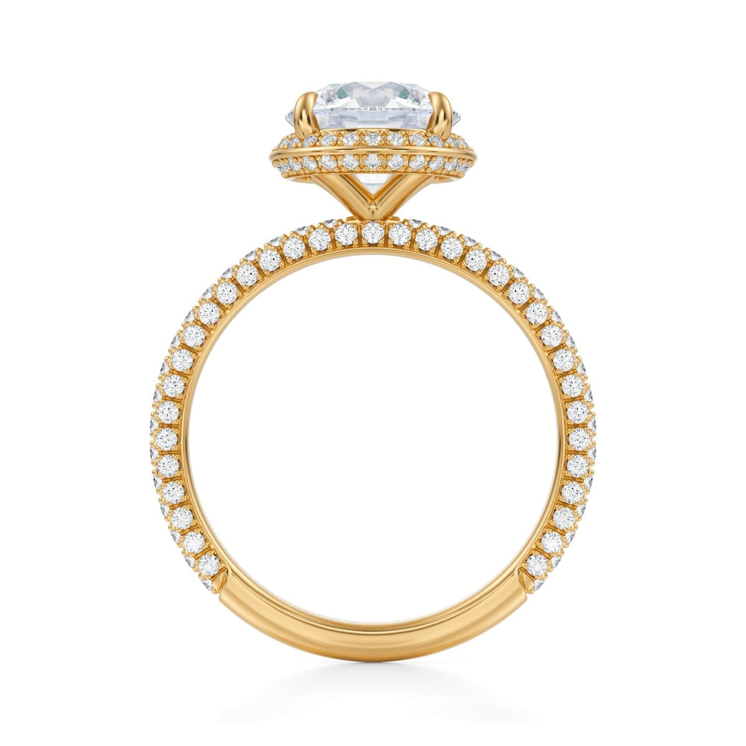 Round Knife Edge Halo With Trio Pave Ring