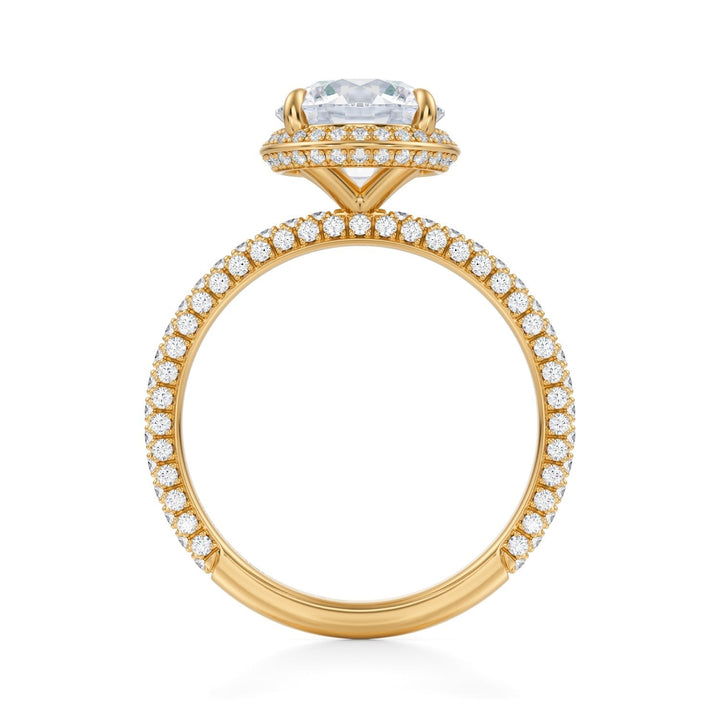 Round Knife Edge Halo With Trio Pave Ring