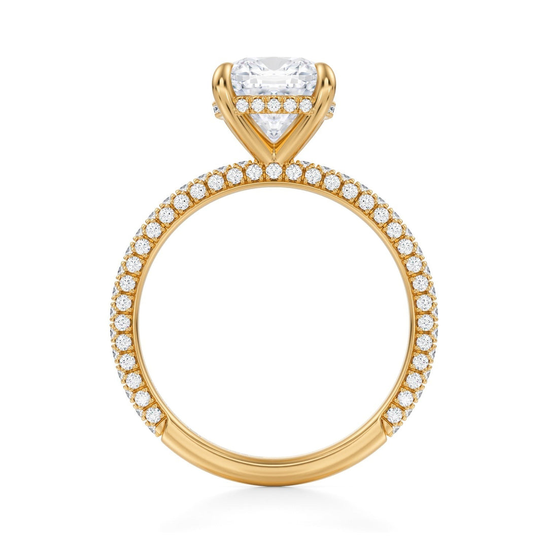 Cushion Hidden Halo With Trio Pave Ring