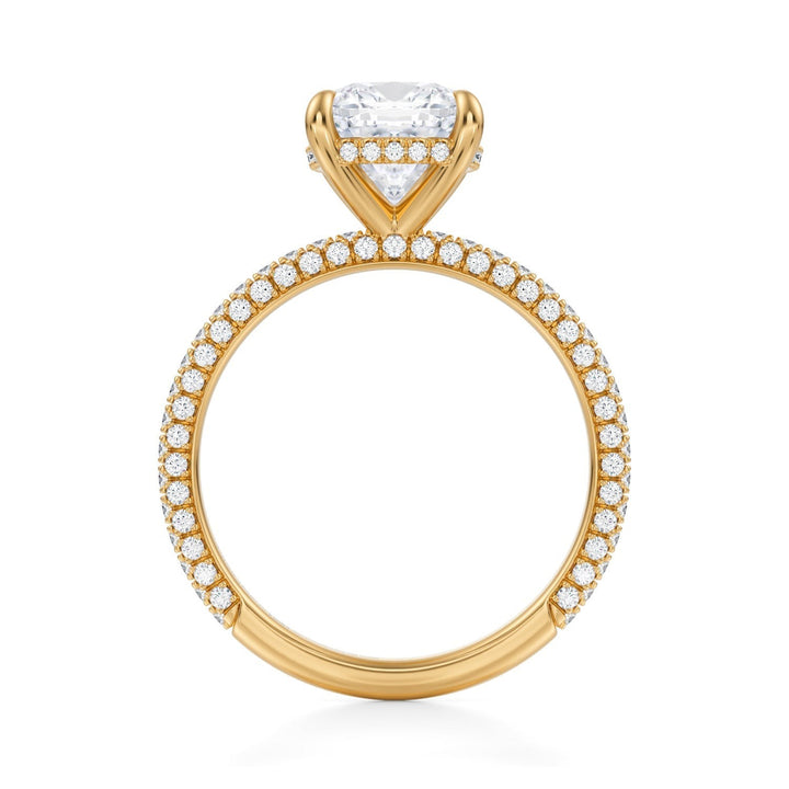 Cushion Hidden Halo With Trio Pave Ring