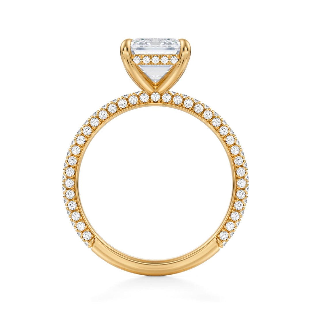 Emerald Hidden Halo With Trio Pave Ring
