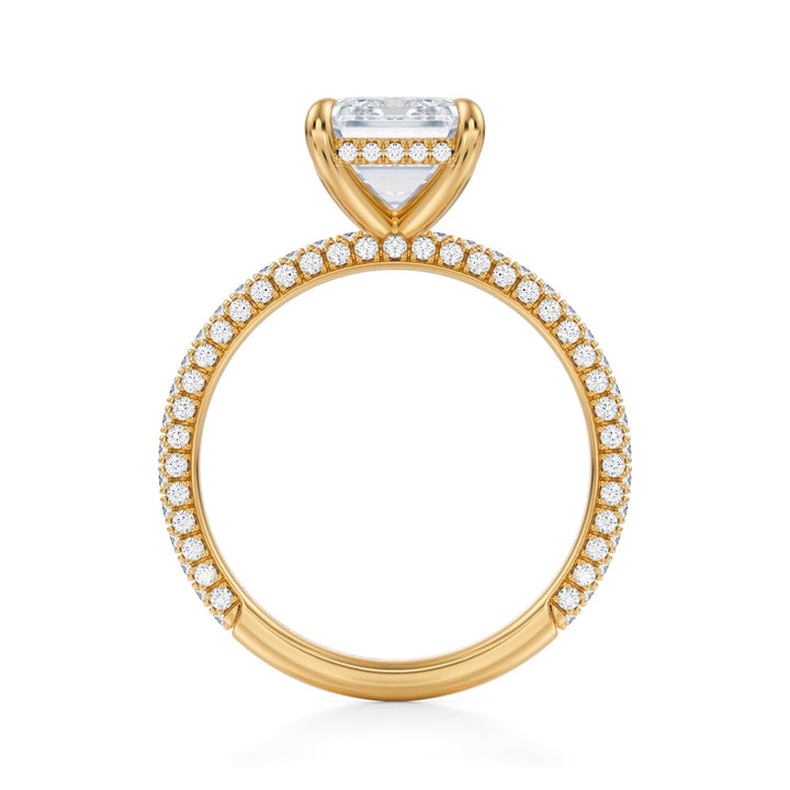 Emerald Hidden Halo With Trio Pave Ring