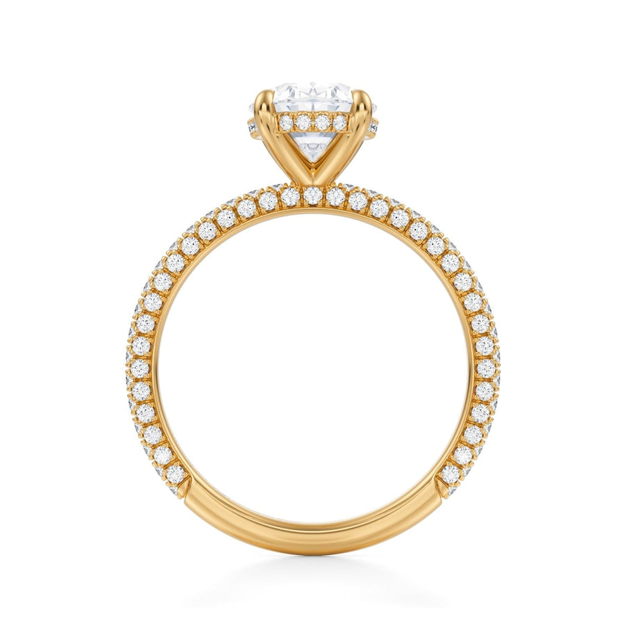 Oval Hidden Halo with Three Row Pave Band