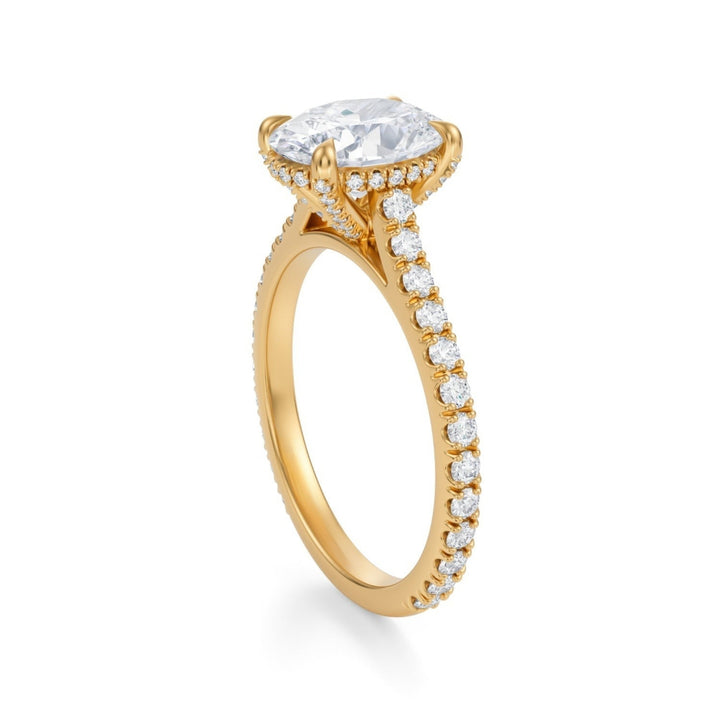 Oval Pave Cathedral Ring With Pave Basket