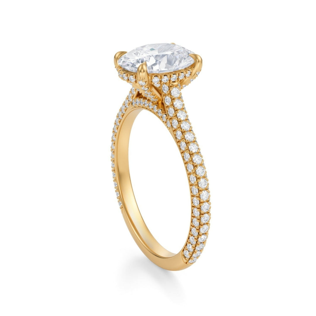 Oval Trio Pave Cathedral Ring With Pave Basket