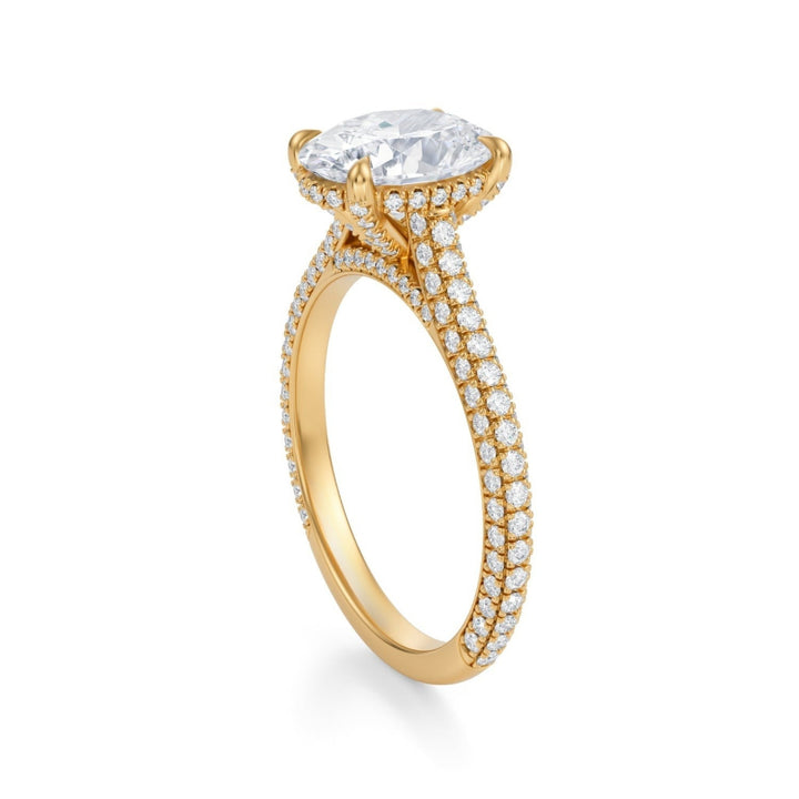 Oval Trio Pave Cathedral Ring With Pave Basket