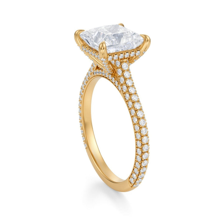 Princess Trio Pave Cathedral Ring With Pave Basket