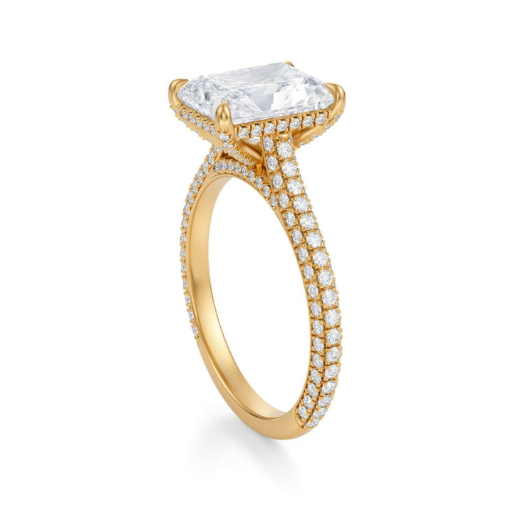 Radiant Trio Pave Cathedral Ring With Pave Basket