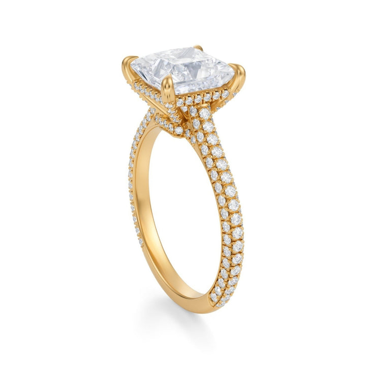 Princess Trio Pave Cathedral Ring With Low Pave Basket