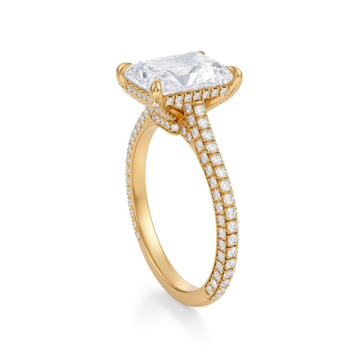 Radiant Trio Pave Cathedral Ring With Low Pave Basket