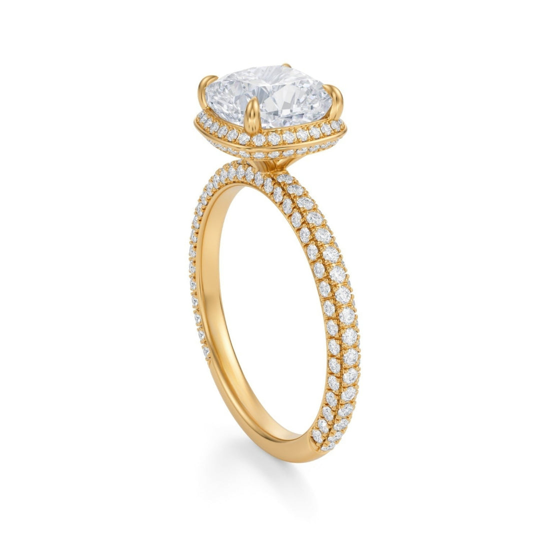 Cushion Knife Edge Halo With Trio Pave Ring