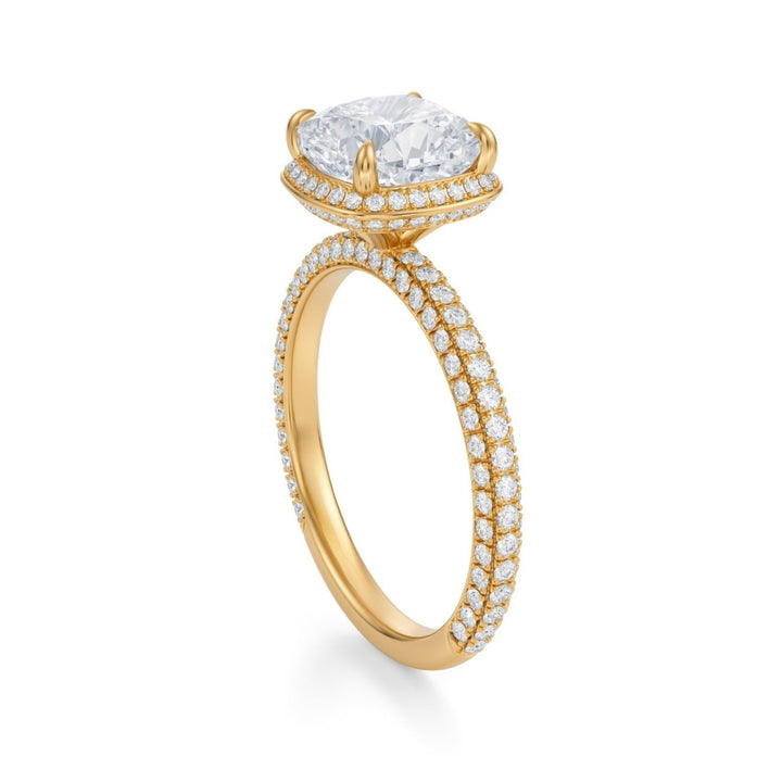 Cushion Knife Edge Halo With Trio Pave Ring