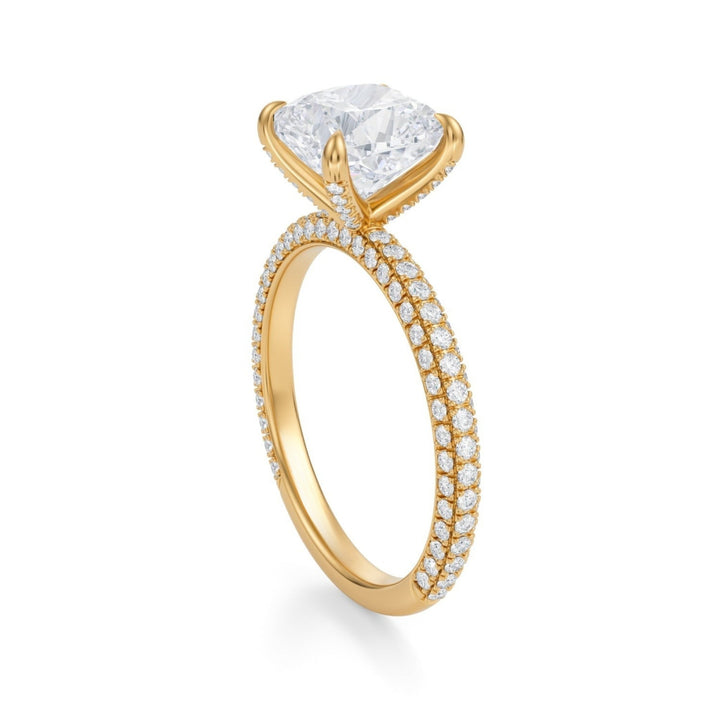 Cushion Trio Pave Ring With Pave Prongs
