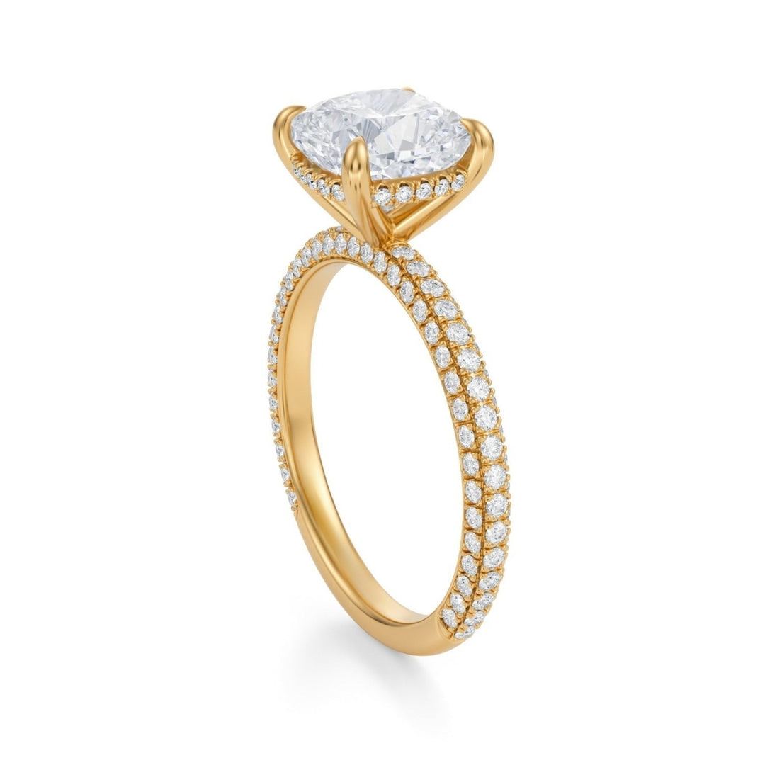 Cushion Hidden Halo With Trio Pave Ring