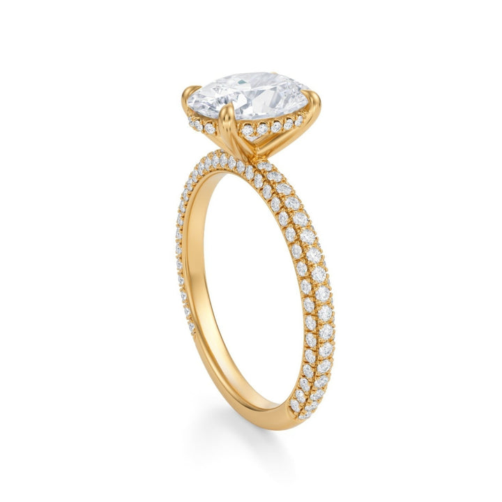 Oval Hidden Halo With Trio Pave Ring