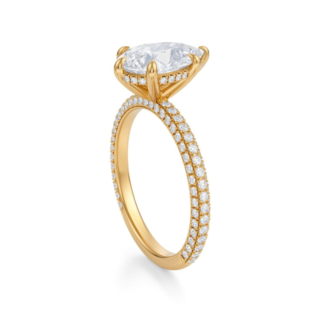 Pear Hidden Halo With Trio Pave Ring