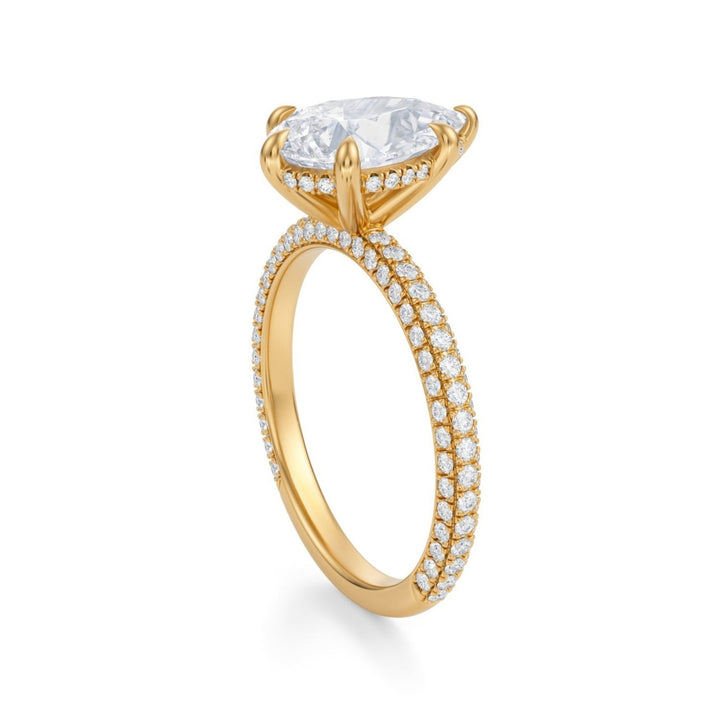Pear Hidden Halo With Trio Pave Ring