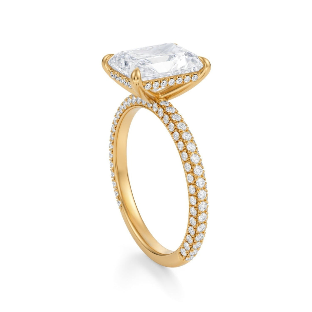 Radiant Hidden Halo With Trio Pave Ring