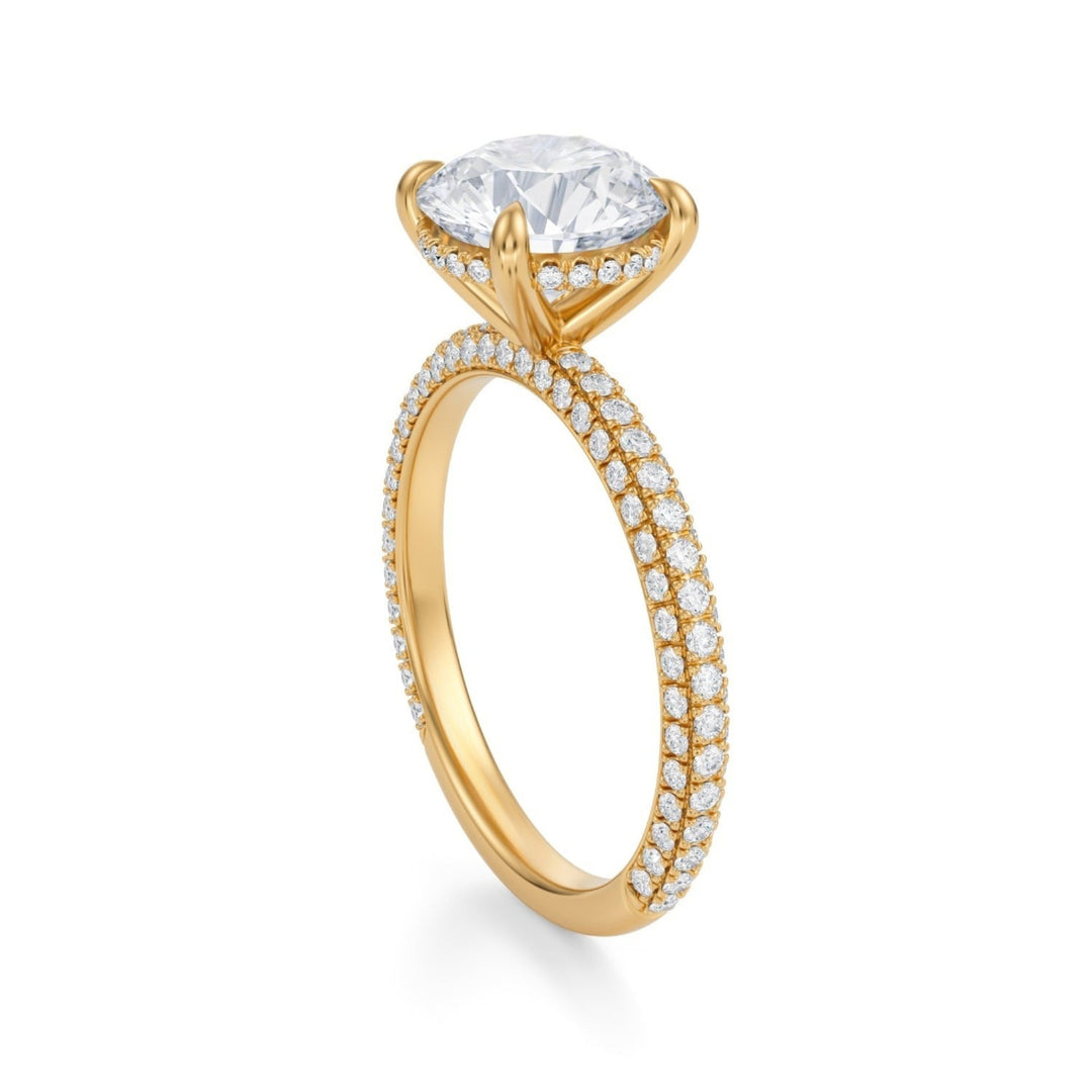Round Hidden Halo With Trio Pave Ring